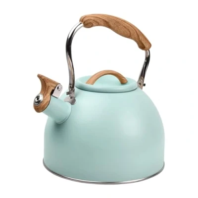Afbeelding van Fluitketel, 3 liter, retro kookplaat, theeketel, waterketel voor inductie en gasfornuis, roestvrijstalen theeketel met houtnerf handvat alle kookplaten, waterkoker thee