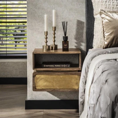 Afbeelding van Hoyz Collection Nachtkastje Brass Massief Mango Zwart 40cm breed