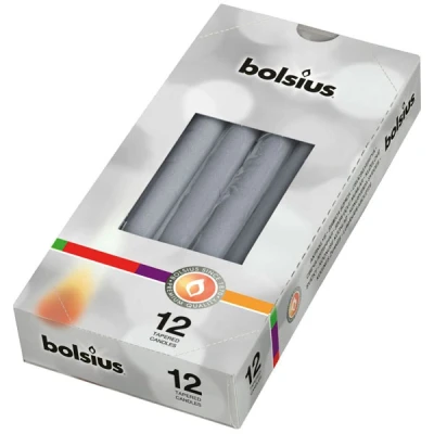 Afbeelding van Bolsius gotische tafelkaars Zilver 245/24 mm Doos 12 stuks