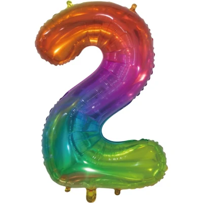 Afbeelding van Regenboog Folie Ballon cijfer 2 86cm
