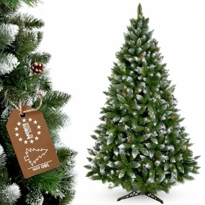 Afbeelding van KADAX Kunstkerstboom 180 cm met bramen en dennenappels groen 391 takken diameter ca. 110 pvc kerstgrenen kunststof standaard (rendier cm)