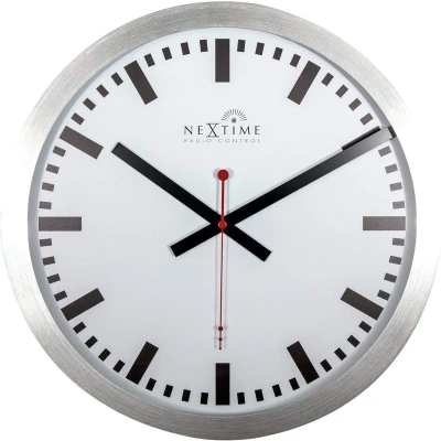 Afbeelding van NeXtime Wandklok 35cm Alu Wit Station Radio Controlled (DCF)