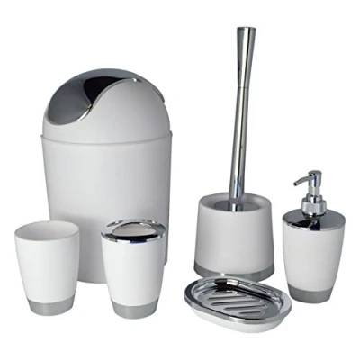 Afbeelding van Bathlux modern design badkameraccessoire, 6 delig, wc borstelhouder, vuilnisemmer, zeepbakje, tandenborstel, zeepdispenser, spoelbeker