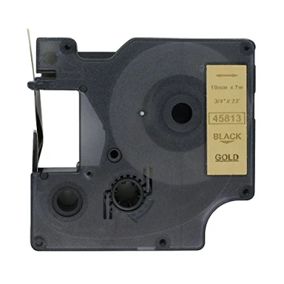 Afbeelding van BROVACS 1 verpakking zwart op goud labeltape compatibel met DYMO D1 45813 19 mm OPA2313