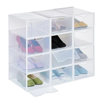 Afbeelding van Relaxdays 12 stuks stapelbare schoenendozen voor schoenen tot maat 45 met ventilatiegleuven, transparant