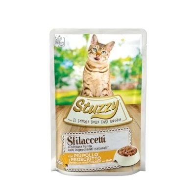 Afbeelding van Stuzzy, Compleet natvoer voor volwassen katten met kip ham, scrollen (24 enveloppen van 85 g)