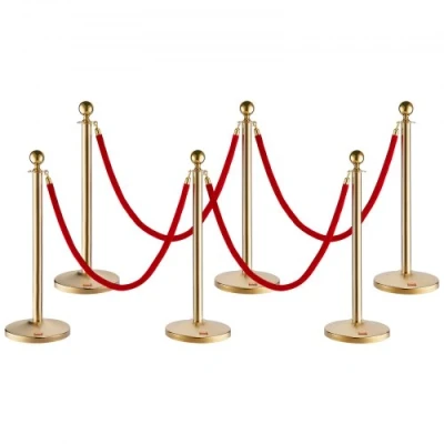 Image de VEVOR Poteau de Guidage 6PCs 99 cm Barrière Balisage pour Contrôle Foules avec 4 Cordes Velours 1,5 m Délimitation Séparation File d&#039;Attente en Public École Théâtre Hôtel Exposition Doré