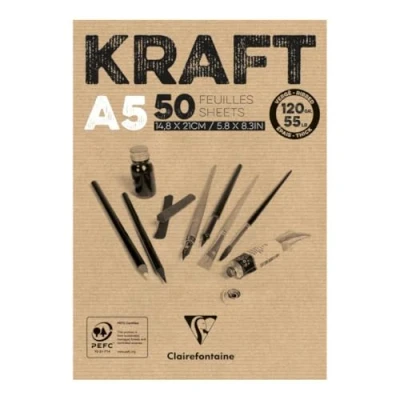 Afbeelding van Clairefontaine Kraftpapier A5 Blok Bruin Bevat 50 vellen van 120 gr