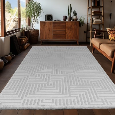 Afbeelding van Arte Designer Vloerkleed Laagpolig Luxe Tapijt Woonkamer Slaapkamer Zilver / Grijs 120x170 cm Rechthoek Polypropyleen