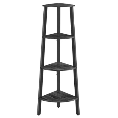 Afbeelding van VASAGLE Hoekplank, boekenkast met 4 niveaus, ladderrek, opbergkast, plantenhouder voor woonkamer, industriële stijl, stalen frame, antracietgrijs en matzwart LLS034B22