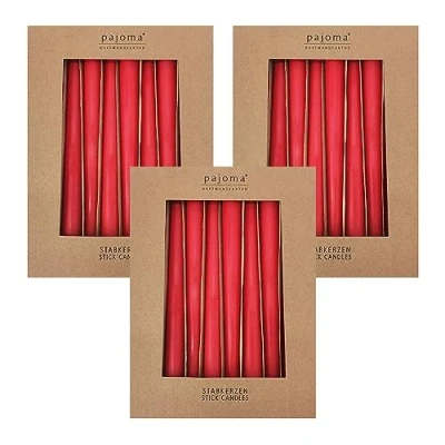 Afbeelding van Set van 30 rode staafkaarsen, hoogte 25 cm, diameter 2,2 brandduur 7 uur, premium kwaliteit, effen kaarsen pajoma