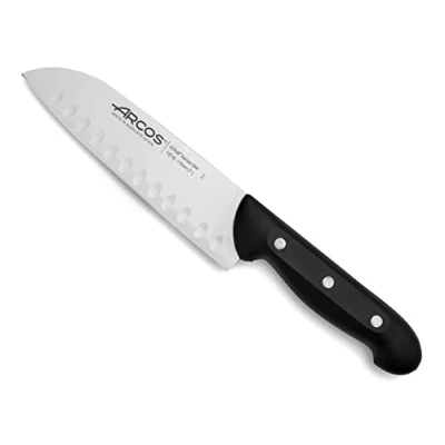 Afbeelding van ARCOS Santoku mes van Nitrum roestvrij staal. Japans voor vis, vlees en groenten. Ergonomische handgreep polyoxymethyleen POM lemmet 170 mm. Master Series, kleur zwart.