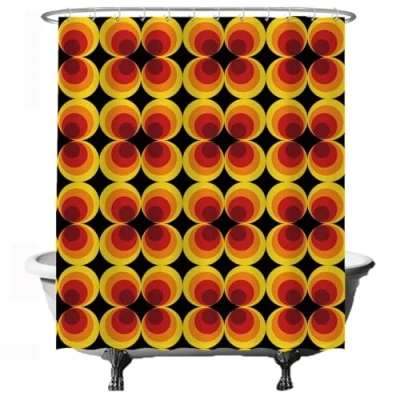 Afbeelding van Ulticool Douchegordijn Retro Vintage Flowers 60&#039;s 70&#039;s 180 x 200 cm met 12 Ringen Wit semi Transparant anti Schimmel Oranje Geel