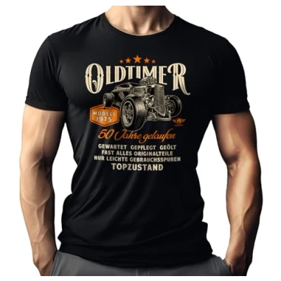 Afbeelding van Cadeau T shirt voor heren en 50e verjaardag: klassiek model, Hot Rod 1973