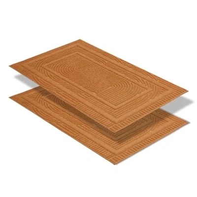 Afbeelding van Deurmat voor buiten, antislip, stofdicht, weerbestendig, vuilvangmat, set van 2, 45 x 75 cm, lichtbruine gesp