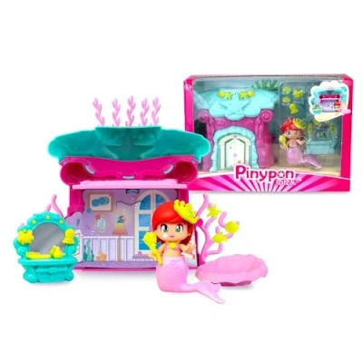 Afbeelding van Pinypon Zeehuis van de kleine zeemeermin, fantasiehuis met figuur, accessoires maritiem thema, inclusief zeemeerminstaart pailletten en brug, ouder dan 4 jaar, beroemd