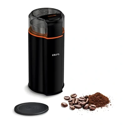 Image de Krups GX3328 Silent Vortex Moulin à café et épices électrique 3 en 1 pour grains de café, épices, herbes aromatiques, super silencieux, passe au lave vaisselle, bol broyage amovible + couvercle,