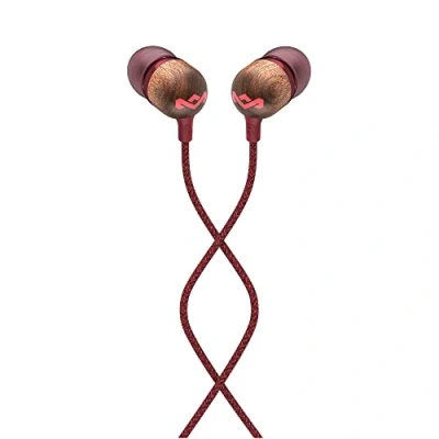 Afbeelding van House of Marley Smile Jamaica Red oortjes met draad oordopjes microfoon en 1knopsbediening