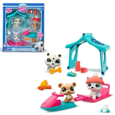 Afbeelding van Bandai Littlest Pet Shop set sneeuwdag met 3 dieren en accessoires Husky luipaardbeer speelgoedpakket mini figuren schattige speelgoed voor kinderen vanaf 4 jaar BF00534
