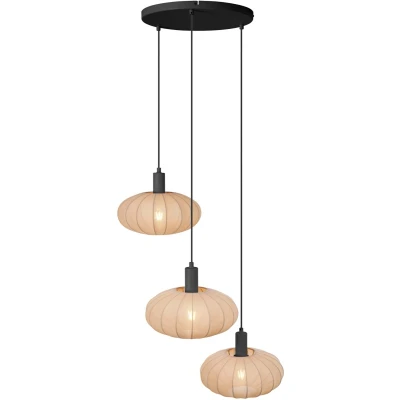 Afbeelding van QAZQA bida Japandi Hanglamp voor boven de eettafel in eetkamer 3 lichts Ø 68 cm Bruin Woonkamer Slaapkamer Keuken