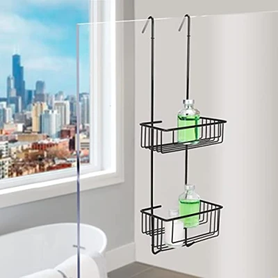 Afbeelding van kowald ® Doucheset 2 hangmanden zwart XL in de breedte 23 cm doucherek om op te hangen design