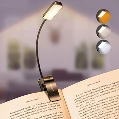 Afbeelding van leeslamp, oplaadbaar, Gritin 9 led clip, traploze dimmen en 3 modi bescherming van de ogen (koud wit warmwit), 360 graden flexibele hals, indicator, lang werken om in bed te lezen