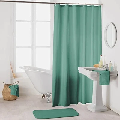 Afbeelding van douceur d&#039;intérieur, Douchegordijn met haken (180 x 200 cm), Essencia, linde, polyester