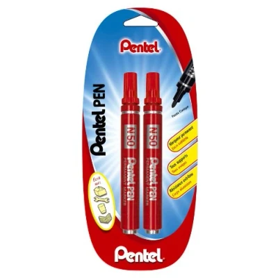 Afbeelding van Pentel N50 permanente marker, conisch, rood, 2 stuks