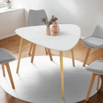 Image de Table à manger GAIA 4 personnes plateau blanc pieds bois 110 cm