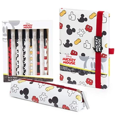 Afbeelding van Disney Mickey Mouse notitieboek, Kawaii schoolbenodigdheden met A5 etui en pennenset, schrijfwaren voor kantoor of school, meisjes volwassenen, cadeau idee dames, kinderen