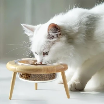 Afbeelding van Navaris Voerbak met verschillende standen Katten en honden waterbak Verstelbaar in hoogte hond kat Drinkbak Van glas hout