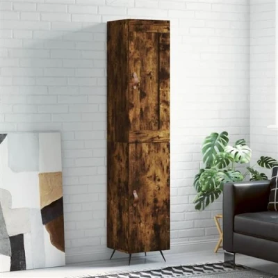 Afbeelding van Hoge kast 34,5x34x180 cm bewerkt hout gerookt eikenkleurig