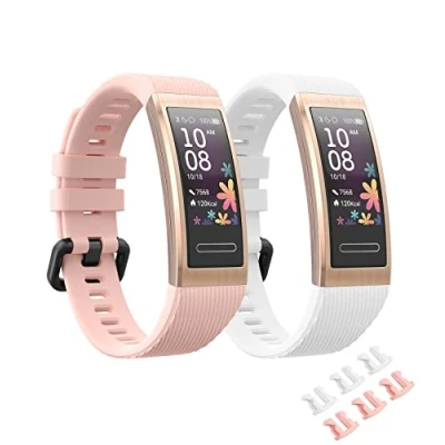 Afbeelding van MoKo 2 stuks armbanden compatibel met Huawei Band 4 Pro/Band 3 3, reservearmband van zachte siliconen, roze/wit