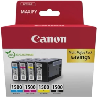 Afbeelding van Canon Inktcartridge PGI 1500 BK/C/M/Y Multipack Origineel Combipack Zwart, Cyaan, Magenta, Geel 9218B006