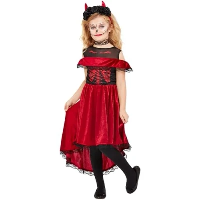Afbeelding van Smiffy&#039;s Spaans &amp; Mexicaans Kostuum Schattige Spaanse Duivel Senorita Meisje Rood, Zwart Medium Halloween Verkleedkleding