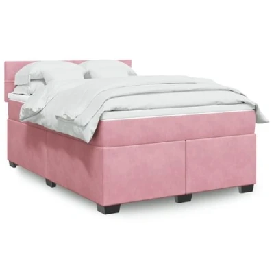Image de vidaXL Sommier à lattes de lit et matelas rose foncé 140x200cm velours