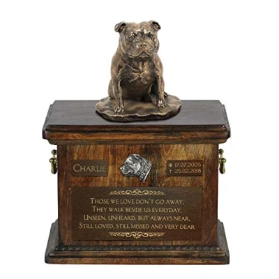 Afbeelding van Persoonlijke urn hond voor Staffordshire Bull Terrier met beeldje