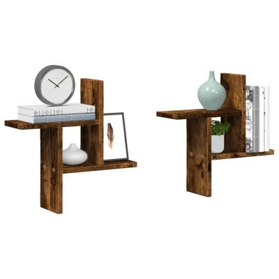 Afbeelding van vidaXL Wandschappen 2 st 38x12x38 cm bewerkt hout gerookt eikenkleurig
