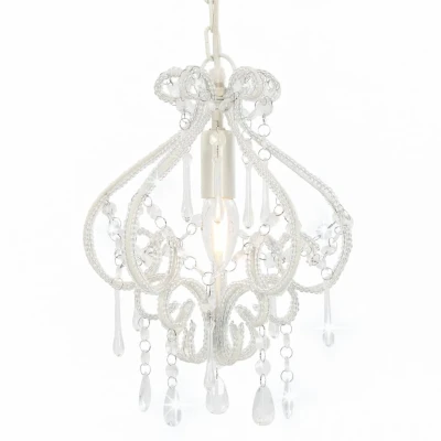 Afbeelding van Plafondlamp met kralen rond E14 wit