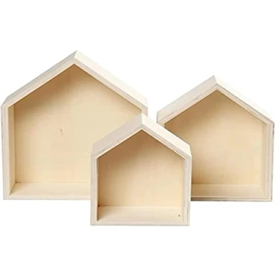 Afbeelding van Houten Huisjes met Ophanghaak, 3st.