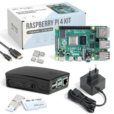 Afbeelding van Raspberry Pi 4 Starter Kit 4GB zwart 15W USB C voeding Behuizing 64GB SD kaart 4K Micro HDMI kabel Koellichaam