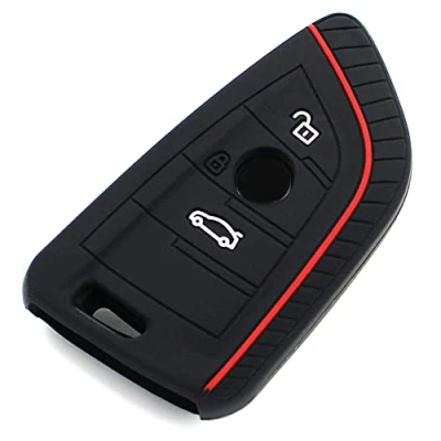Afbeelding van Finest Folia Siliconen beschermhoes voor autosleutels met 3 knoppen, zwart/rood
