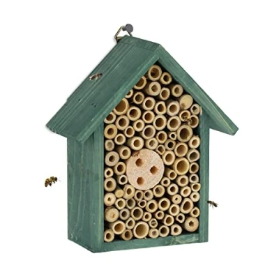 Afbeelding van Relaxdays insectenhotel bamboe buisjes ophangen bijenkastje wespenhotel groen