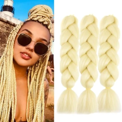 Afbeelding van extension de tresse, lot 3 kanekalon Mega tresse 24 pouces, ombre tressé cheveux synthétiques pour crochet torsadée tressés n 613 blond