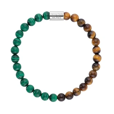 Afbeelding van Engelsrufer Stretch armband voor dames van sterling zilver met 28 edelsteinkralen, malachi en tijgeroog, bescherming &amp; balansgravure, nikkelvrij