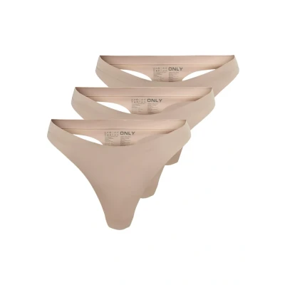 Afbeelding van ONLY Onltracy Bonded Thong 3 PACK String, Dames, Maat: Medium, Rugby tan