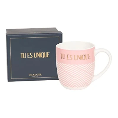 Afbeelding van DRAEGER PARIS 1886 Roze keramische mok &#039;Je bent uniek&#039; Theemok cadeau voor collega&#039;s, vriendschap, vriendin, zus, verjaardag originele met geschenkdoos