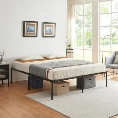 Afbeelding van Metalen bed tweepersoonsbed Vårdö met bedbodem 160x200 cm zwart [en.casa]