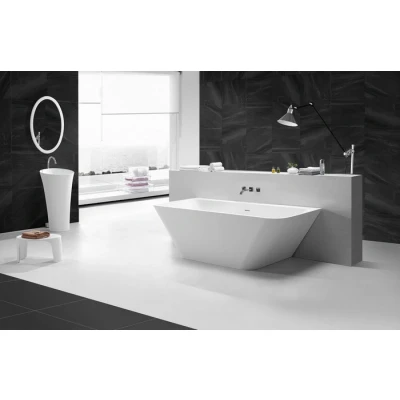 Afbeelding van Wiesbaden Inge Solid surface half vrijstaand bad 180x84x57 cm mat wit