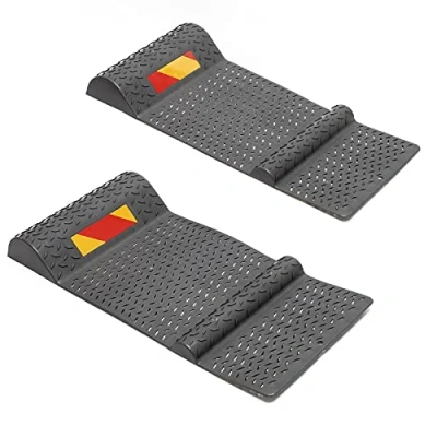 Afbeelding van Wiltec Set van 2 zelfklevende parkeermatten 52,8 x 25 5,2 cm parkeerhulp met remdrempel voor auto